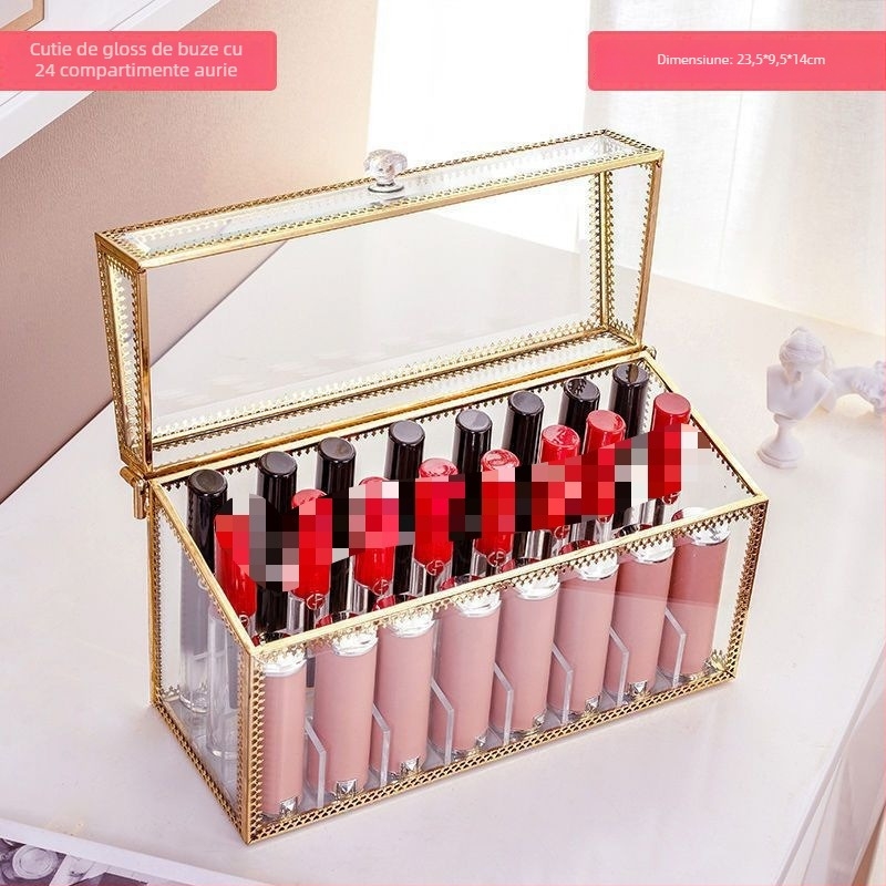 Cutie de depozitare pentru ruj, organizator cosmetic din sticlă, raft pentru ruj