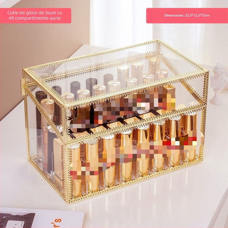 Cutie de depozitare pentru ruj, organizator cosmetic din sticlă, raft pentru ruj