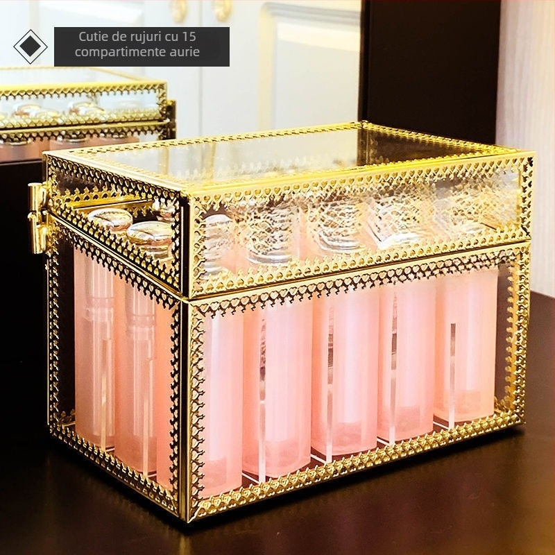 Cutie de depozitare pentru ruj, organizator cosmetic din sticlă, raft pentru ruj