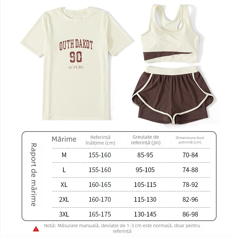 Costum de baie feminin conservator, din trei piese, cu bureți la bust, elasticitate ridicată, material nylon 85%, căptușeală poliester 100%