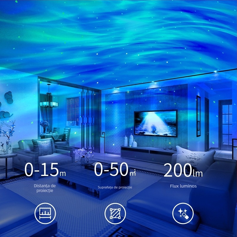 Lampă proiector cer înstelat – alimentare USB, Bluetooth, telecomandă, stereo, montaj pe masă