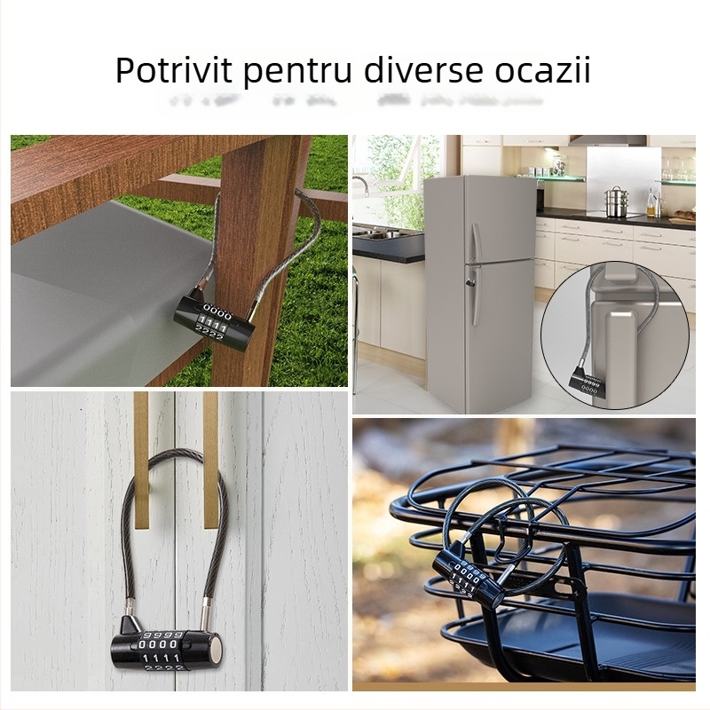 Lacăt cu combinație cu sârmă de oțel moale, model 800142-1, material: aliaj de zinc, distanța tijelor de închidere 147 mm, pentru uși de dulap, garduri, mese și scaune de curte, mașini de tuns iarba, remorci