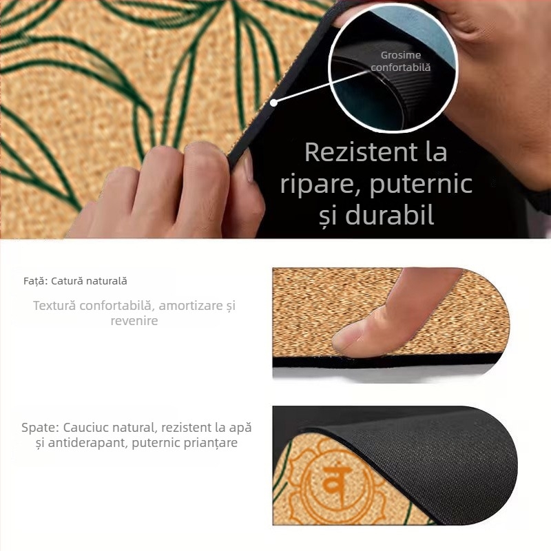 Covoraș de yoga din plută-cauciuc, antiderapant pe ambele fețe, ecologic, 3 kg, grosime 4/5/6 mm