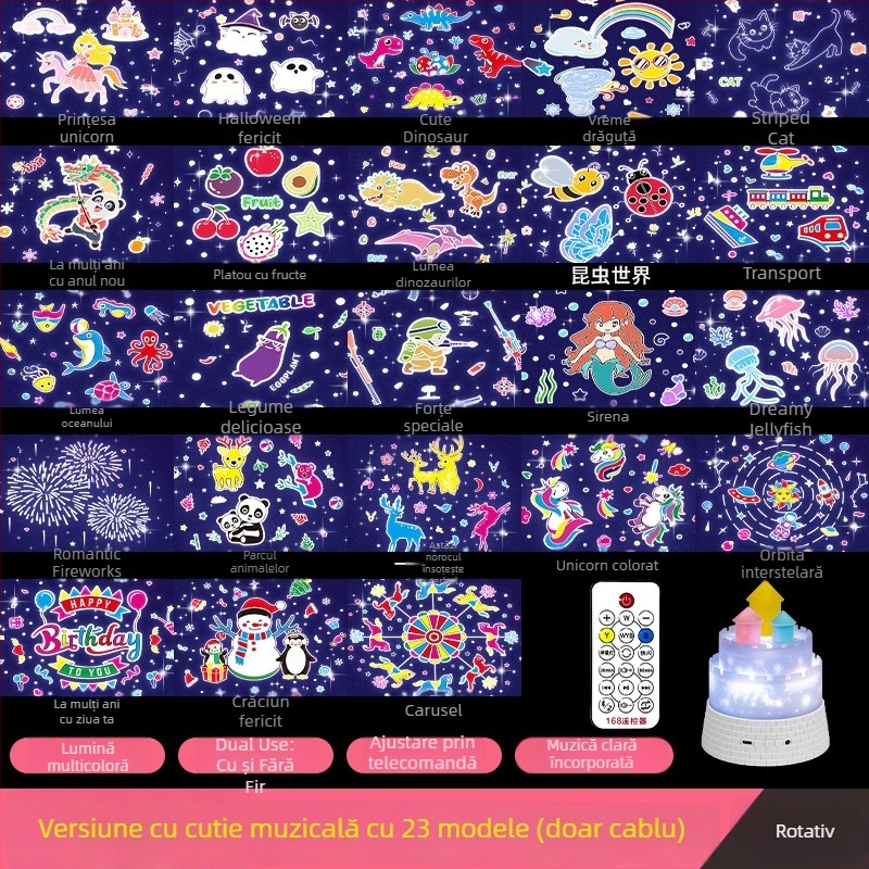 Lampă de proiecție a cerului înstelat cu alimentare USB și baterie încorporată, telecomandă, reîncărcabilă, redare muzică, reglare a luminozității