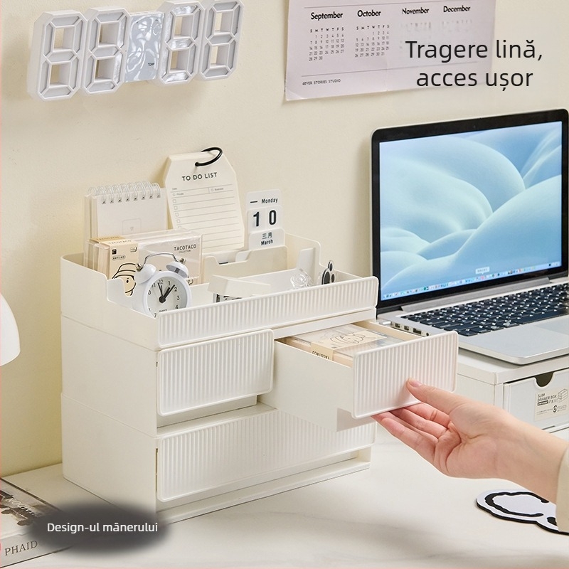 Organizator cosmetic pentru birou – raft de depozitare cu mai multe niveluri, din plastic, pentru îngrijire a pielii și ruj, stil modern minimalist, personalizare disponibilă