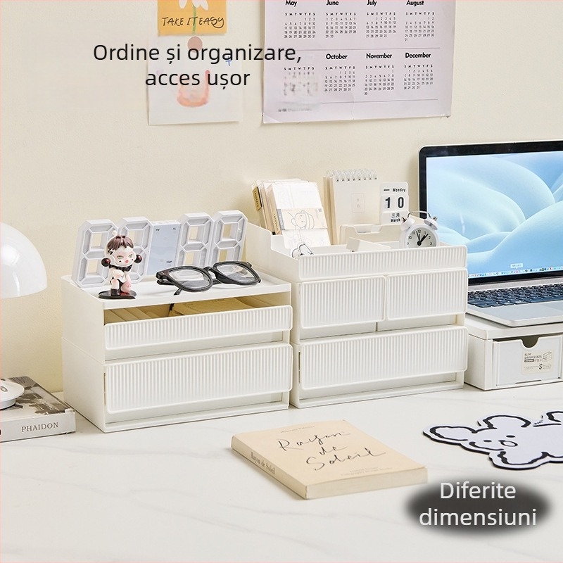 Organizator cosmetic pentru birou – raft de depozitare cu mai multe niveluri, din plastic, pentru îngrijire a pielii și ruj, stil modern minimalist, personalizare disponibilă
