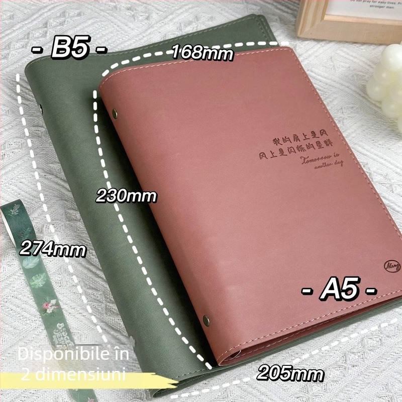 Carcasă pentru caiet cu acoperire din piele sintetică, legare tip binder, clips detașabil, 1–50 pagini