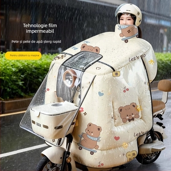 Cuvertură anti-vânt pentru vehicule electrice, PVC, impermeabilă, căptușită cu fleece, cu coș