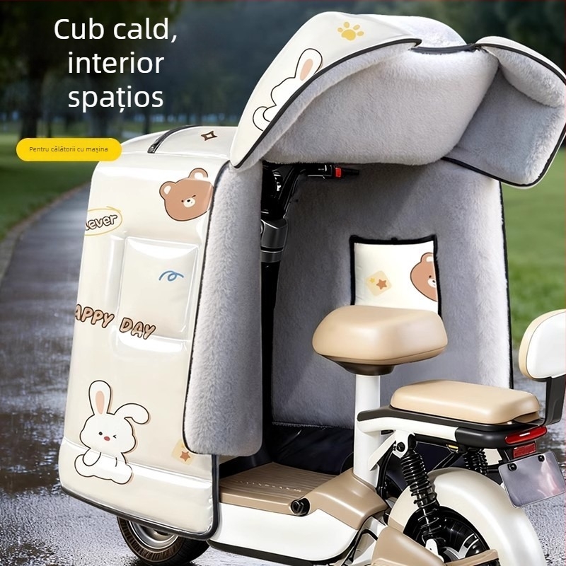Cuvertură anti-vânt pentru vehicule electrice, PVC, impermeabilă, căptușită cu fleece, cu coș