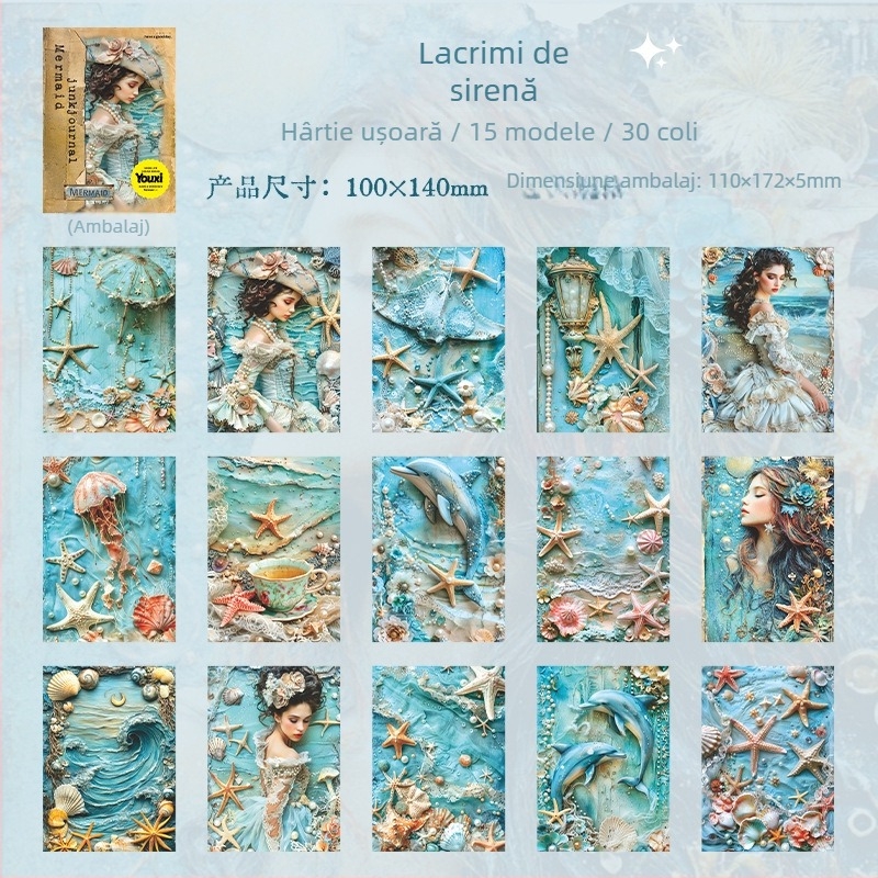 Hârtie pentru jurnal cu sirene – fundal retro de colaj subacvatic, Good day 7089, formă: cărămizi de hârtie, autorizare IP: Nu