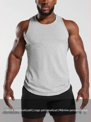 Vesta sport pentru exerciții, potrivire strânsă, model solid, 50% bumbac, 45% poliester, 5% elastan, tiv drept