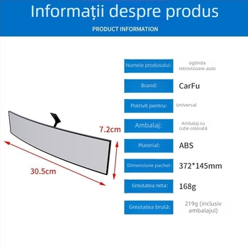 Oglindă interioară pentru automobil, model AC-1400, ABS, tip universal, reglaj multiplu, greutate 219 g