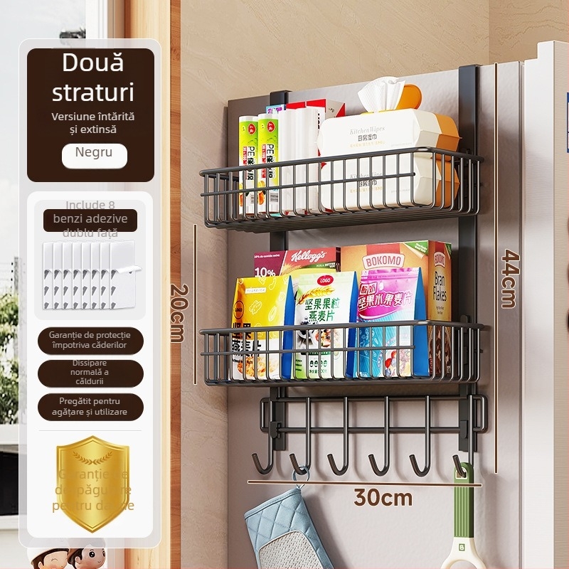 Raft de bucătărie cu 3 etaje pentru depozitare, oțel de carbon, finisaj mat, montaj fără găuri, capacitate de încărcare 10 kg