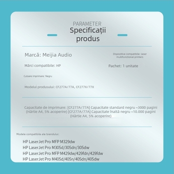 CF277A cartuș toner pentru HP LaserJet Pro – Beautiful Sound, randament de 3000 pagini, compatibil cu M329dw și M305d/3, nereîncărcabil