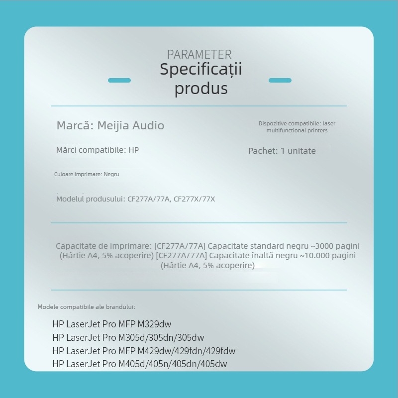 CF277A cartuș toner pentru HP LaserJet Pro – Beautiful Sound, randament de 3000 pagini, compatibil cu M329dw și M305d/3, nereîncărcabil