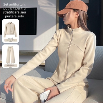 Costum casual cu pantaloni pentru femei, primăvara 2025, țesătură poliester, conținut poliester 90–95%, mâneci lungi