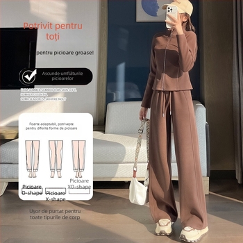 Costum casual cu pantaloni pentru femei, primăvara 2025, țesătură poliester, conținut poliester 90–95%, mâneci lungi