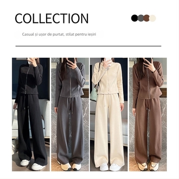 Costum casual cu pantaloni pentru femei, primăvara 2025, țesătură poliester, conținut poliester 90–95%, mâneci lungi