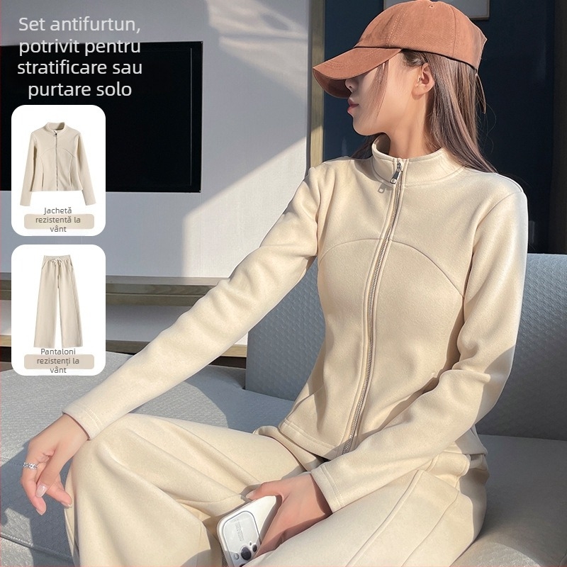 Costum casual cu pantaloni pentru femei, primăvara 2025, țesătură poliester, conținut poliester 90–95%, mâneci lungi