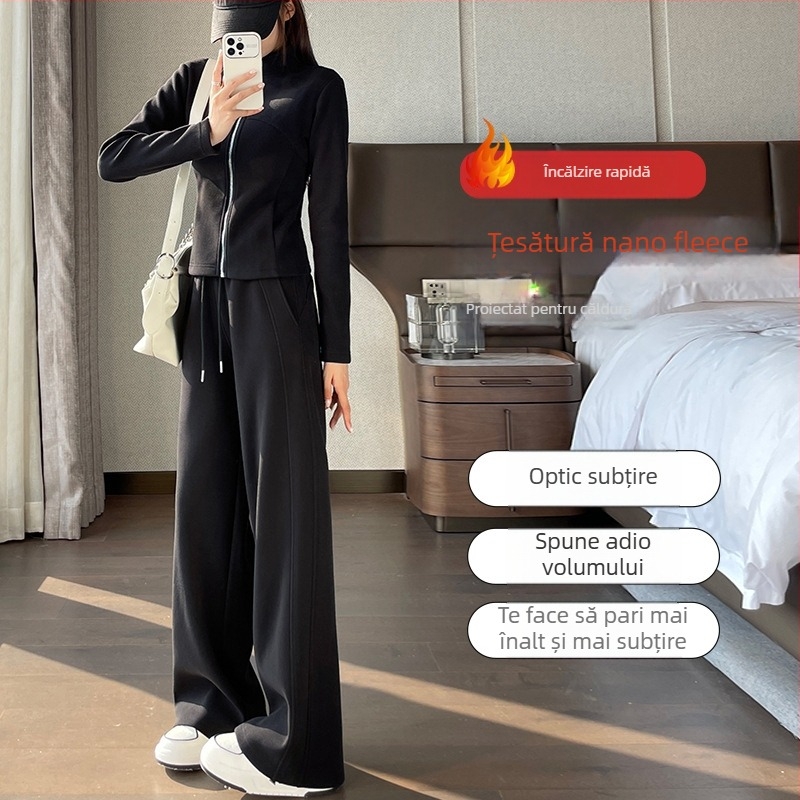 Costum casual cu pantaloni pentru femei, primăvara 2025, țesătură poliester, conținut poliester 90–95%, mâneci lungi