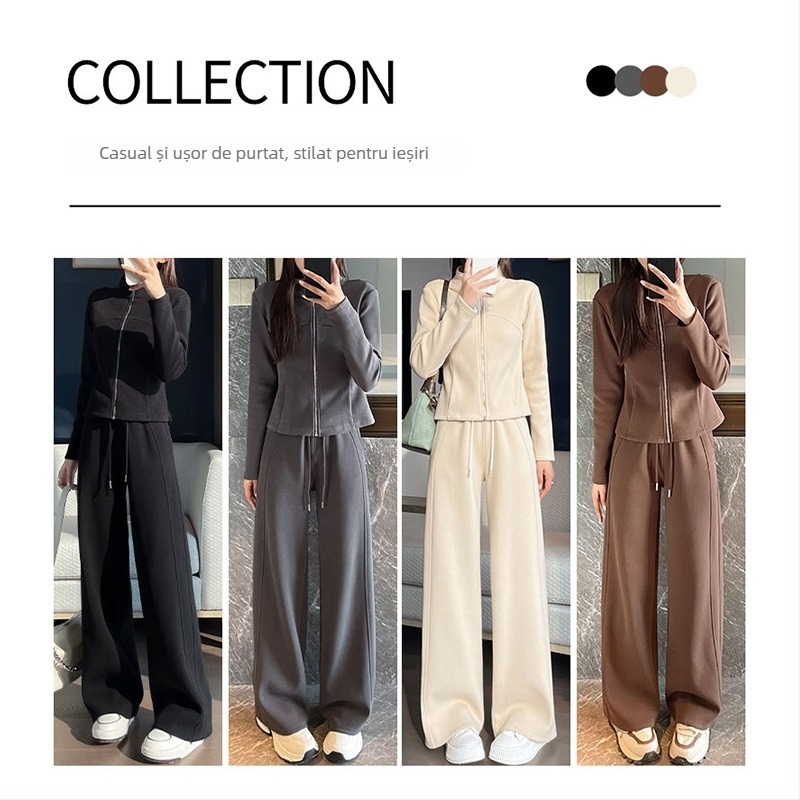 Costum casual cu pantaloni pentru femei, primăvara 2025, țesătură poliester, conținut poliester 90–95%, mâneci lungi