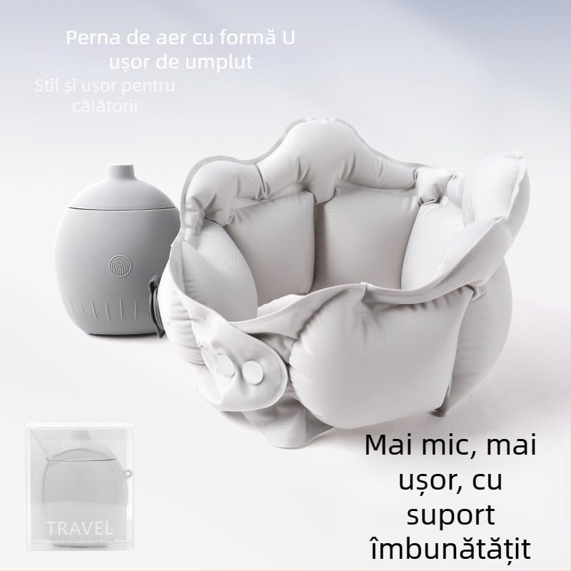 Pernă pneumatică în formă de U pentru gât, husă Ice Silk, umplută cu aer, pentru călătorii, suport pentru gât