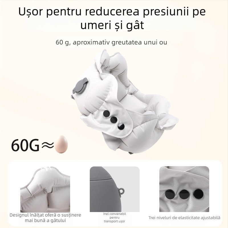 Pernă pneumatică în formă de U pentru gât, husă Ice Silk, umplută cu aer, pentru călătorii, suport pentru gât