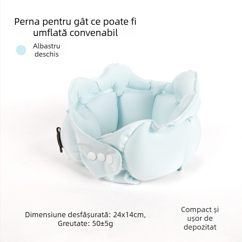 Pernă pneumatică în formă de U pentru gât, husă Ice Silk, umplută cu aer, pentru călătorii, suport pentru gât