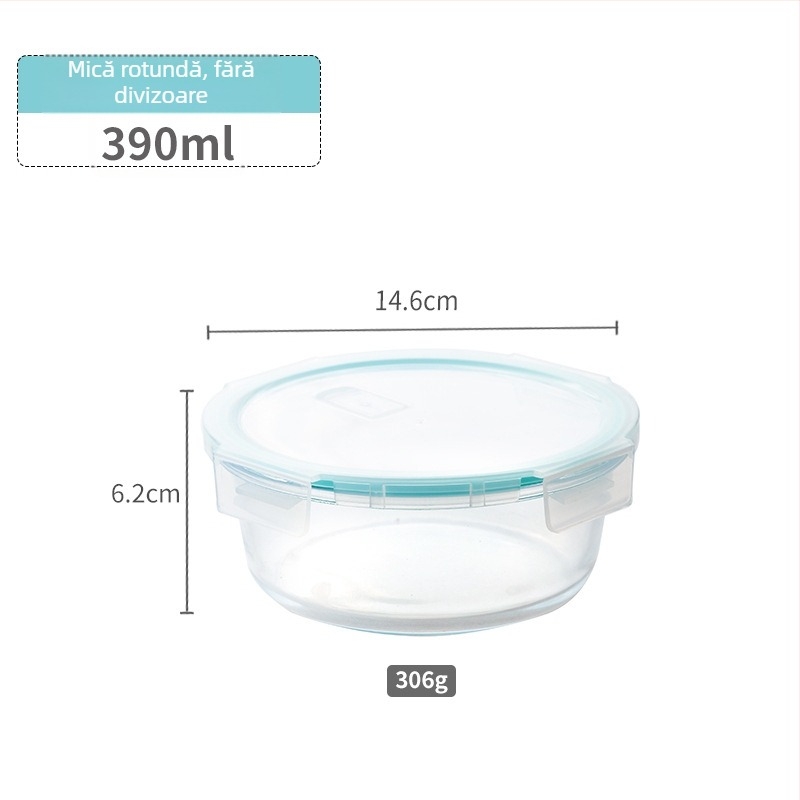 Cutie pentru prânz din sticlă borosilikat, compatibilă cu microunde, congelabilă, capac etanș cu protecție împotriva scurgerilor, capacitate 501–800 ml