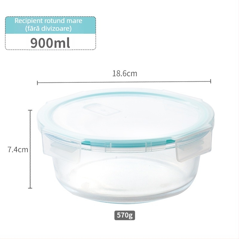 Cutie pentru prânz din sticlă borosilikat, compatibilă cu microunde, congelabilă, capac etanș cu protecție împotriva scurgerilor, capacitate 501–800 ml