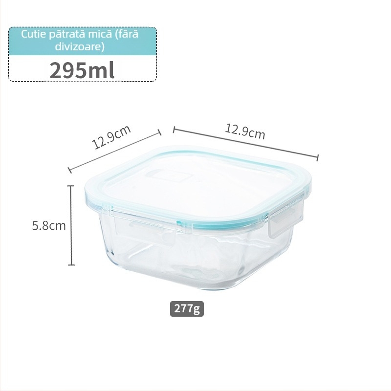 Cutie pentru prânz din sticlă borosilikat, compatibilă cu microunde, congelabilă, capac etanș cu protecție împotriva scurgerilor, capacitate 501–800 ml
