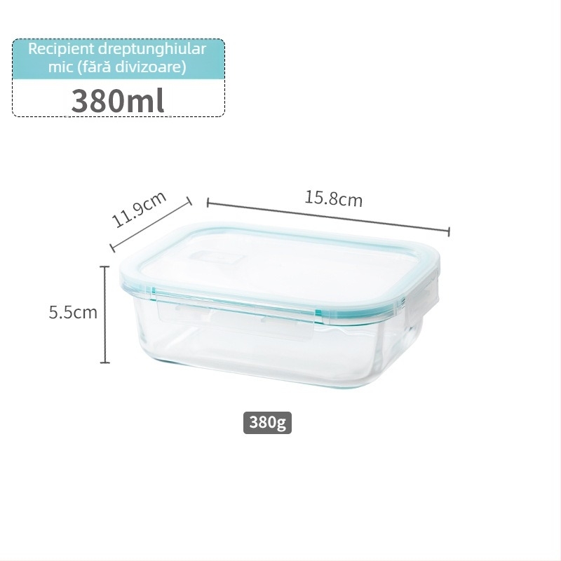 Cutie pentru prânz din sticlă borosilikat, compatibilă cu microunde, congelabilă, capac etanș cu protecție împotriva scurgerilor, capacitate 501–800 ml