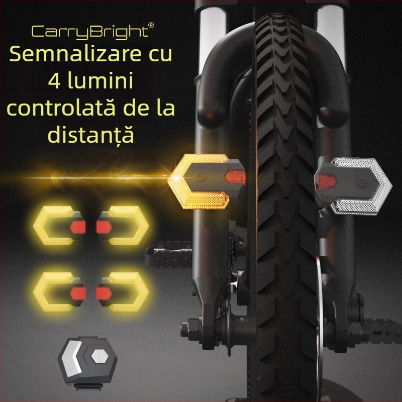 Lumina din spate pentru biciclete și vehicule electrice — control wireless, patru LED, baterie 600mAh, greutate 300 g, încărcabilă