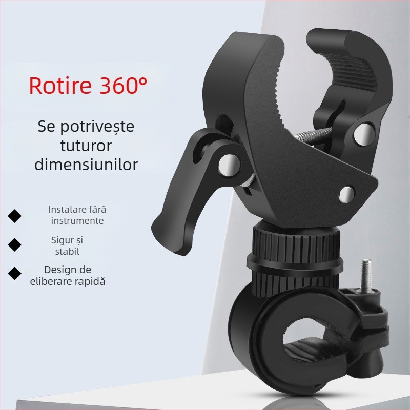Suport pentru far pentru bicicletă de munte cu rotire la 360° – clemă pentru far și braț fix, marca KUTU