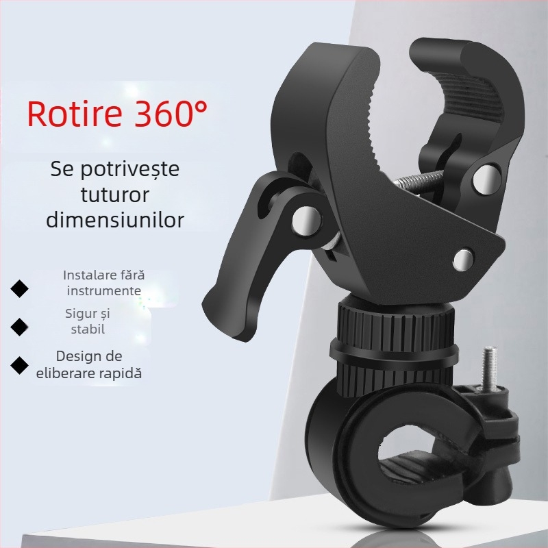 Suport pentru far pentru bicicletă de munte cu rotire la 360° – clemă pentru far și braț fix, marca KUTU