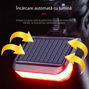 Lampa față spate pentru bicicletă Assaulter, Model 1120, Alimentare solară, lumină pentru noapte și avertizare pentru MTB/șosea