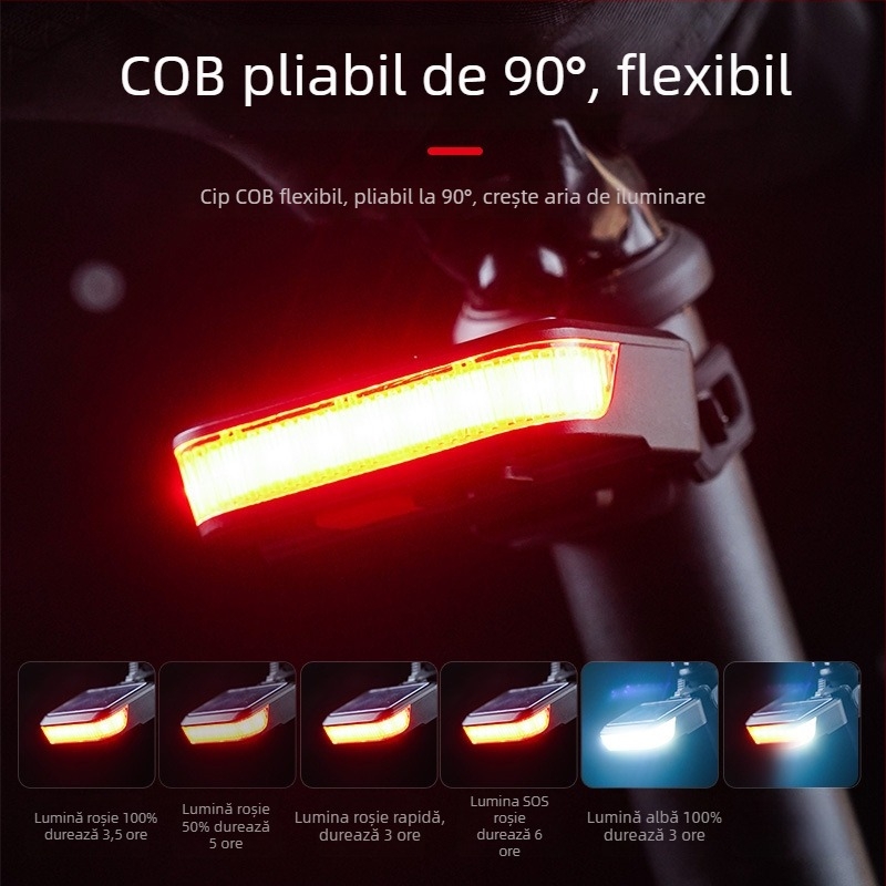 Lampa față spate pentru bicicletă Assaulter, Model 1120, Alimentare solară, lumină pentru noapte și avertizare pentru MTB/șosea