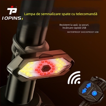 Lumină pentru bicicletă cu telecomandă și semnale stânga/dreapta, LED spate cu încărcare USB, impermeabilă, cu sonerie