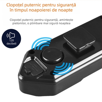 Lumină pentru bicicletă cu telecomandă și semnale stânga/dreapta, LED spate cu încărcare USB, impermeabilă, cu sonerie