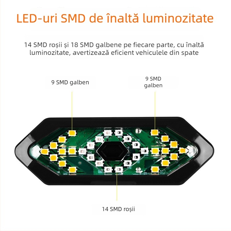 Lumină pentru bicicletă cu telecomandă și semnale stânga/dreapta, LED spate cu încărcare USB, impermeabilă, cu sonerie