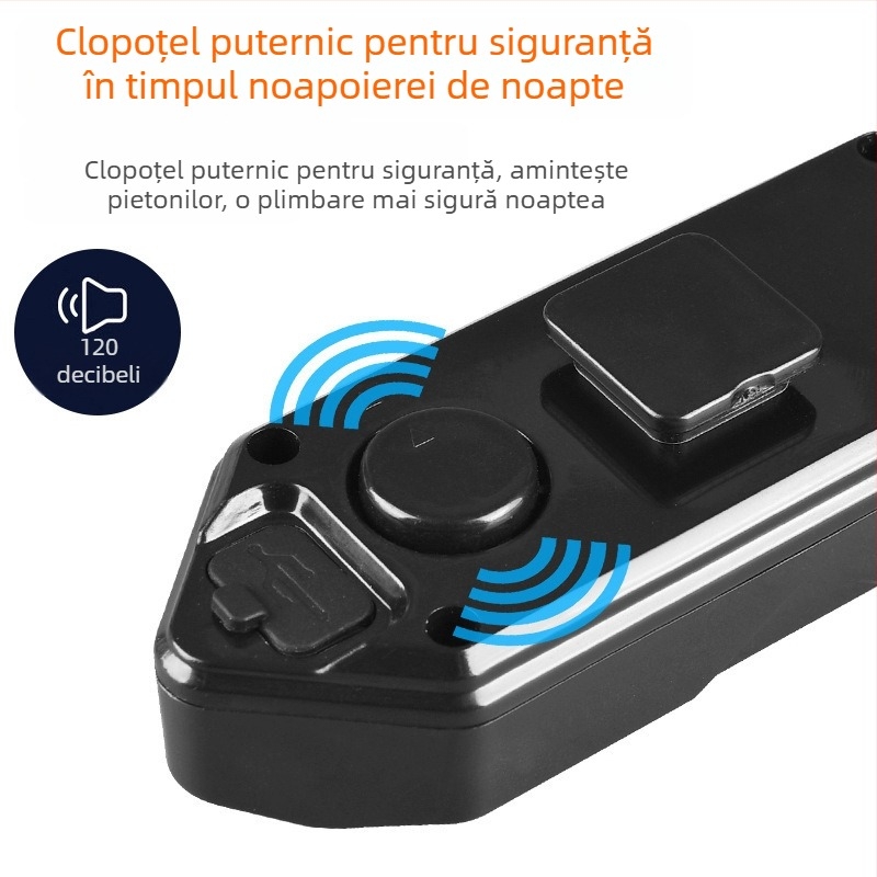 Lumină pentru bicicletă cu telecomandă și semnale stânga/dreapta, LED spate cu încărcare USB, impermeabilă, cu sonerie