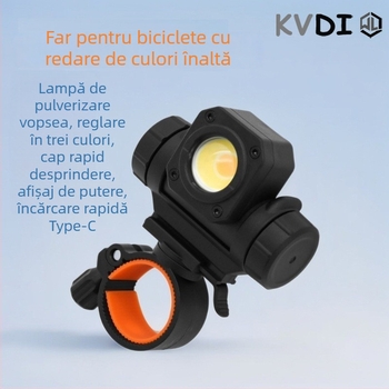 Kvdi far frontal pentru bicicletă de munte, luminozitate înaltă, IPX4 rezistent la apă, RA≥96 randament cromatic, pentru plimbări nocturne