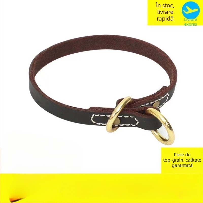 Colier de antrenament pentru câini, lanț P, din piele de vițel, reglabil, din piele de vită de primă calitate