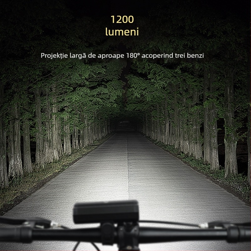Lumină frontală pentru bicicletă, 1200 lm, carcasă din aliaj de aluminiu, pentru ciclism montan noaptea