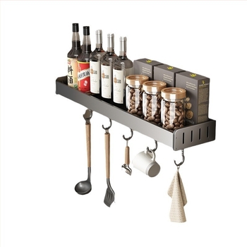 Raft de condimente pentru bucătărie, montat pe perete, fără găuri, demontabil, din aliaj de aluminiu + oțel carbon