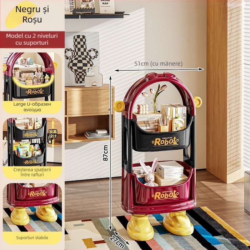 Etajeră de depozitare din PP, trei etaje, cu roți, pentru living și birou; asamblare necesară