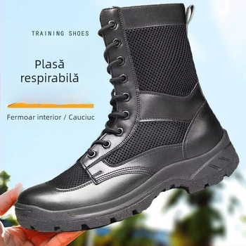 Ghete de drumeție înalte, respirante, ușoare, rezistente la uzură, partea superioară din piele sintetică, gambă de înălime medie