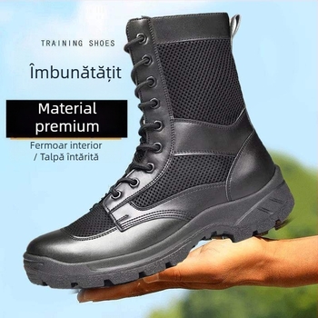 Ghete de drumeție înalte, respirante, ușoare, rezistente la uzură, partea superioară din piele sintetică, gambă de înălime medie