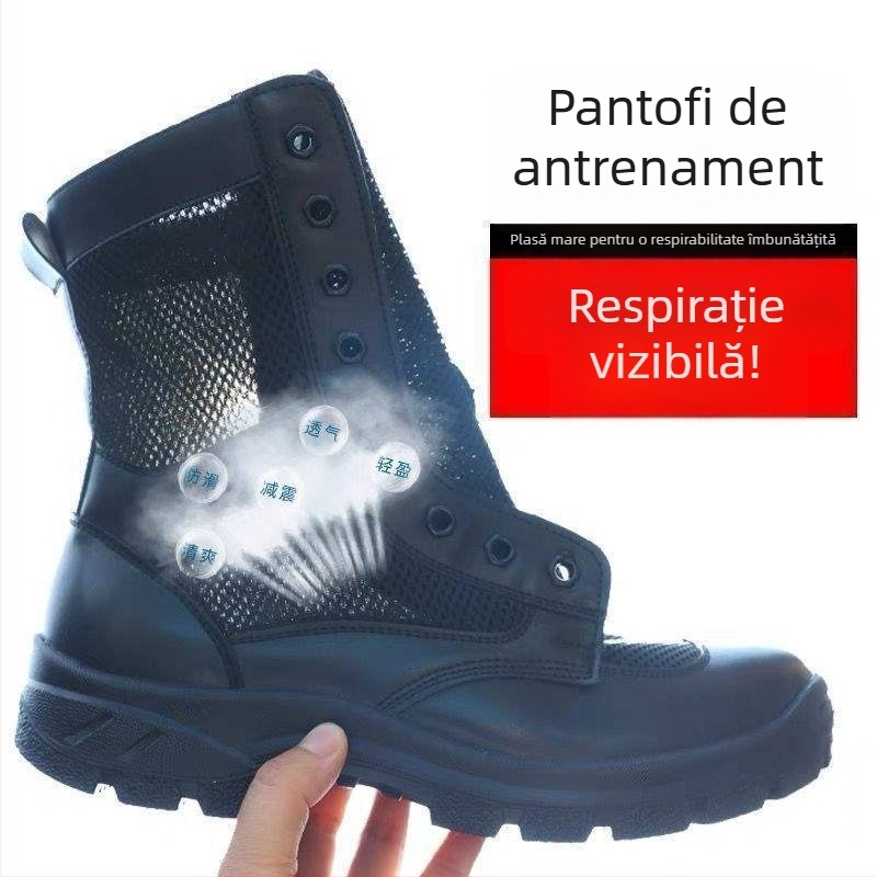 Ghete de drumeție înalte, respirante, ușoare, rezistente la uzură, partea superioară din piele sintetică, gambă de înălime medie