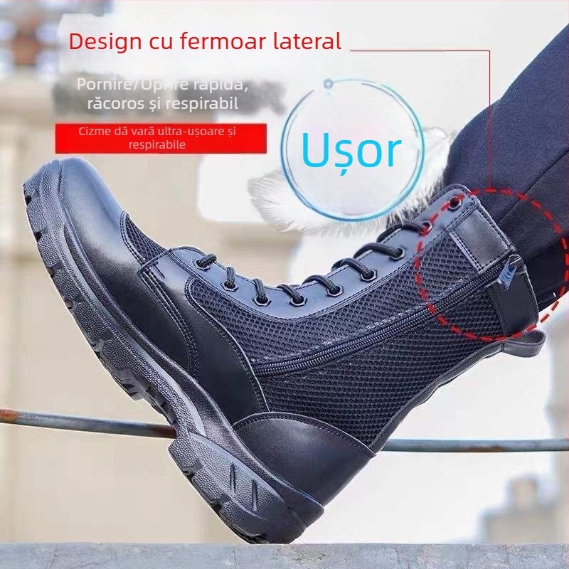 Ghete de drumeție înalte, respirante, ușoare, rezistente la uzură, partea superioară din piele sintetică, gambă de înălime medie